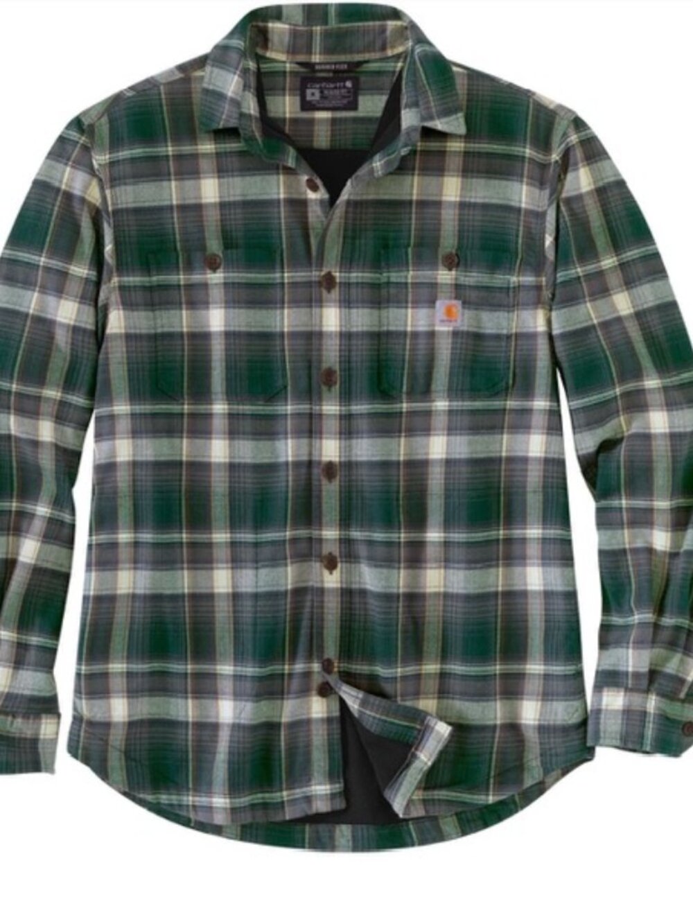 Carhartt Rugged Flex Flannel Jacket Fleece Lined Green Plaid Workwear Medium